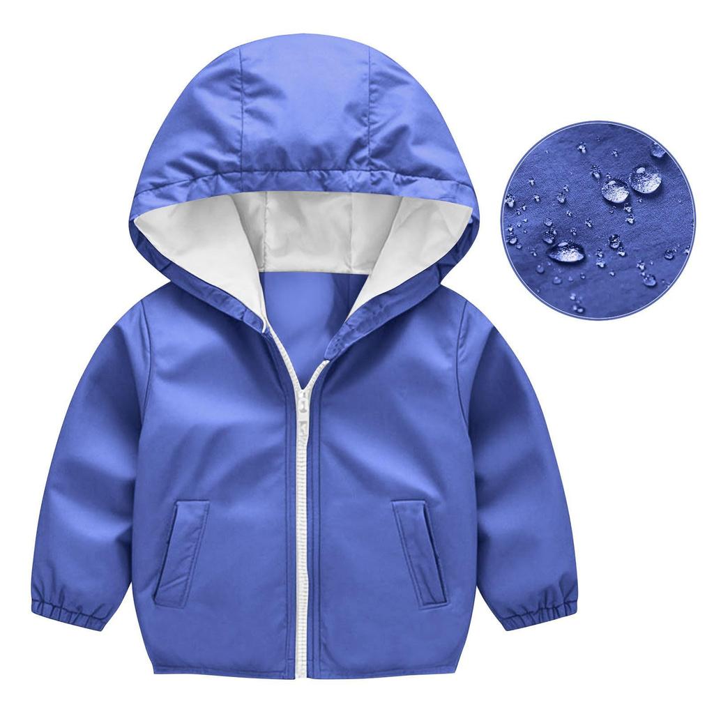 Kinder Mode Einfarbiger Cardigan Jungen- und Mädchen-Wasserdichter Regenmantel mit Kapuze Outdoor Winddichte Reißverschlussjacke