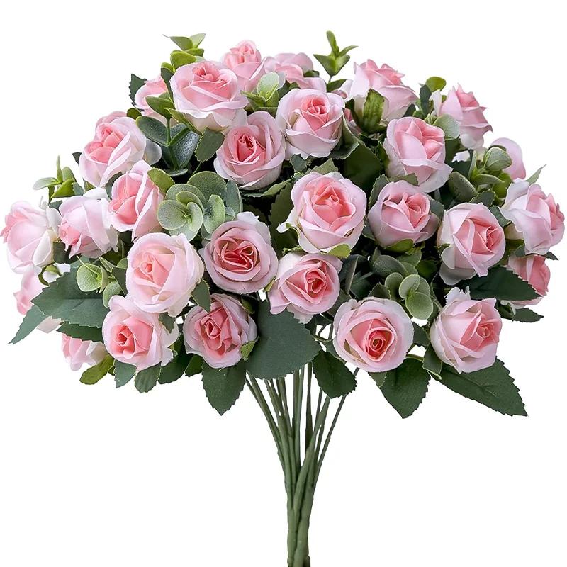 10 Heads Artificial Flower Silk Rose White Eucalyptus Leaves Peony Bouquet Fake Flower for Wedding Table Party Vase Home Decor
