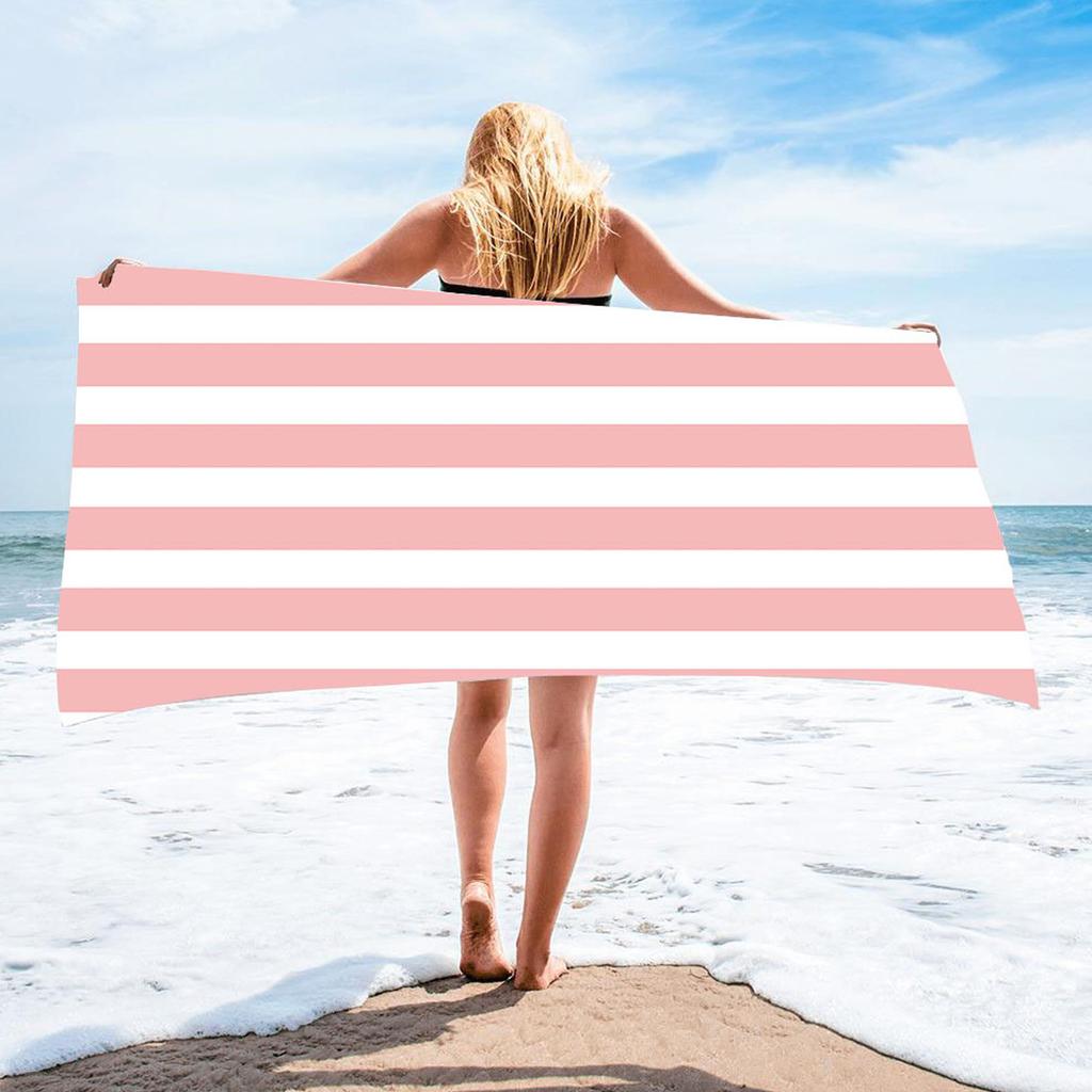 Microfiber Beach Towel Stripe Fast Drying Soft Super Absorbent Sand Beach Towel 59.1 X 29.5in