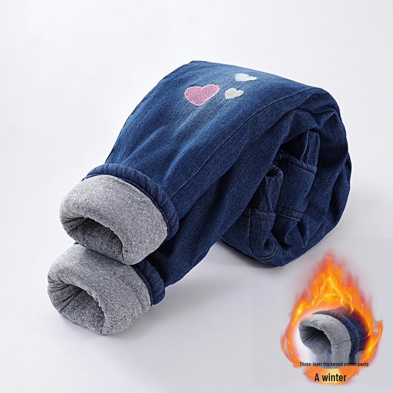 Girls' Winter Fleece-Lined Quilted Jeans - Thick, Warm, Fashionable Outerwear.
