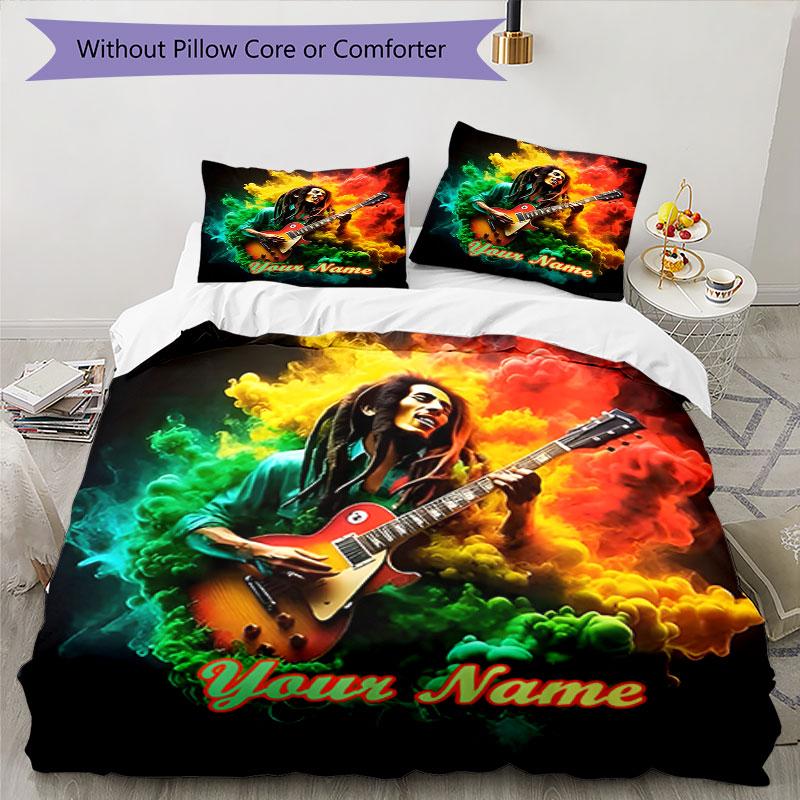3PC Custom Name Rasta Music Legend Bedding Set Printed Bedding Set Duvet Cover Closure Includes 1 Duvet Cover & 256 Pillowcases for Bedroom