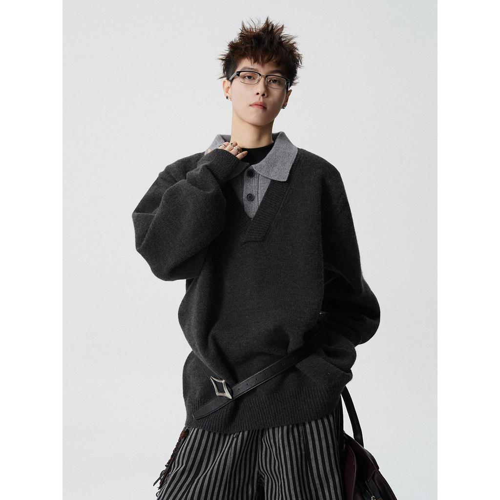 Vintage Style Men's Lapel Sweater: Patchwork Knitwear Pullover for Spring/Autumn