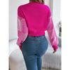 GMXIA Autumn and Winter Casual Striped Lantern Sleeve Pullover Crop Top Women's Sweater