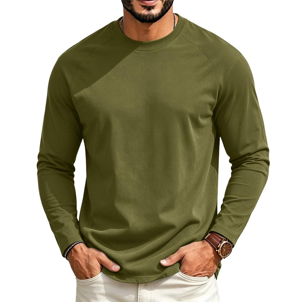 Men's Long Sleeve Crew Neck Raglan T Shirt Regular Fit Casual Basic Long Sleeve Tee for Everyday Wear