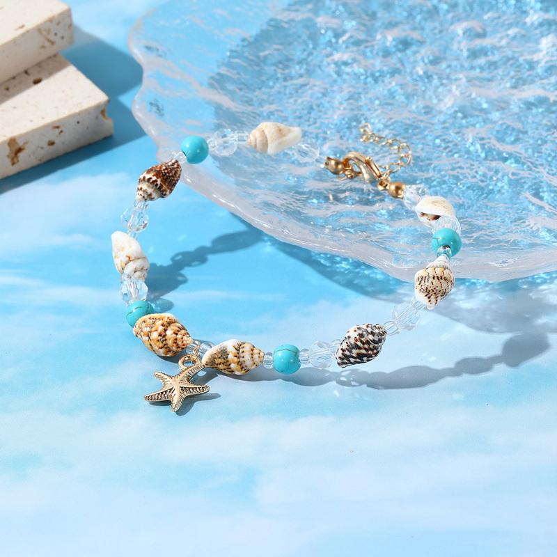 

Bohemian Beach Pink Metal Shell Anklet for Women Trendy Handmade Starfish Conch Rice Bead Bracelet On The Leg Summer Jewelry