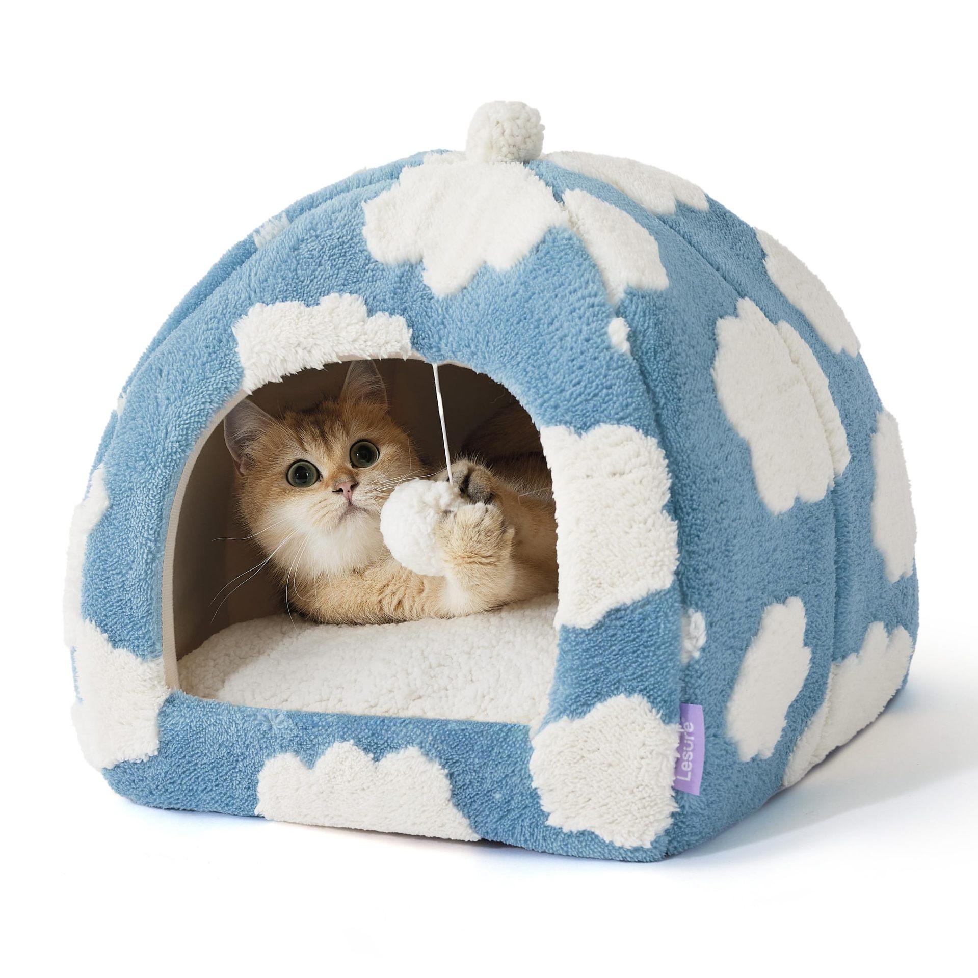 

Cute Cat Beds for Indoor Cats - 2 in 1 Cat Cave Bed for Kittens and Small Pets with Removable Washable Cushioned Pillow 15.75 15.75 15.75in синий