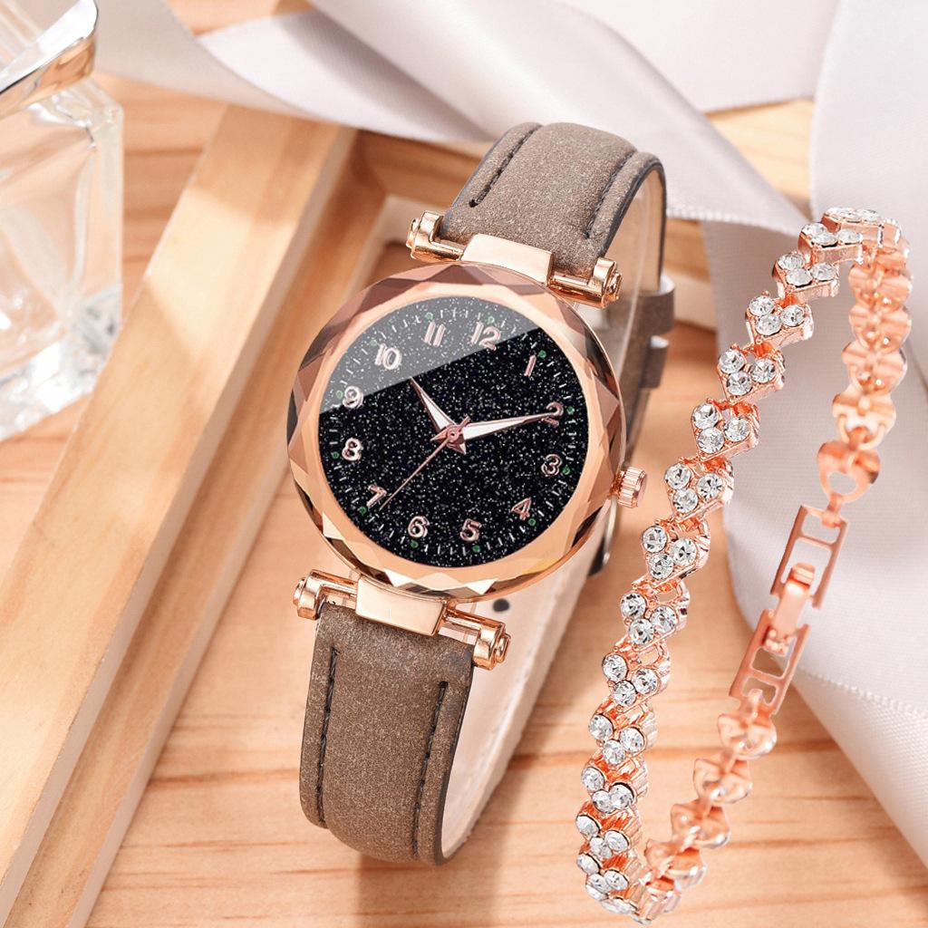 Alloy Shell Non-Plastic Shell Fashion Trend Women'S Casual Simple Belt Watch Quartz Watch Bracelet Set
