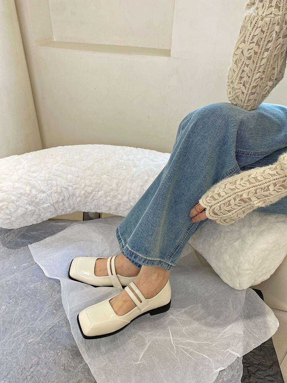 Мода Квадратный носок Женские лоферы Модные туфли на плоской подошве Низкий каблук Черный — фото 4