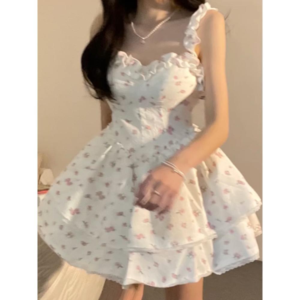 Small Wind Suspender Floral Dress Women's Summer Sweet Fluffy Princess Short Dress