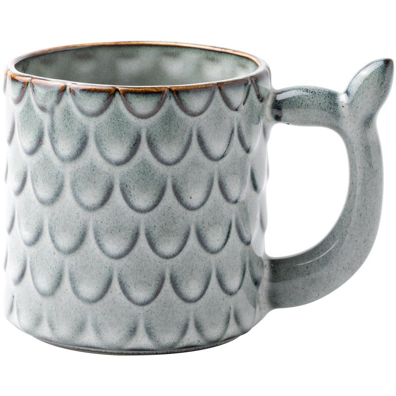 Embossed Design Mermaid Ceramic Cup Personalized Sub Retro Kiln Glaze Coffee Cup Export