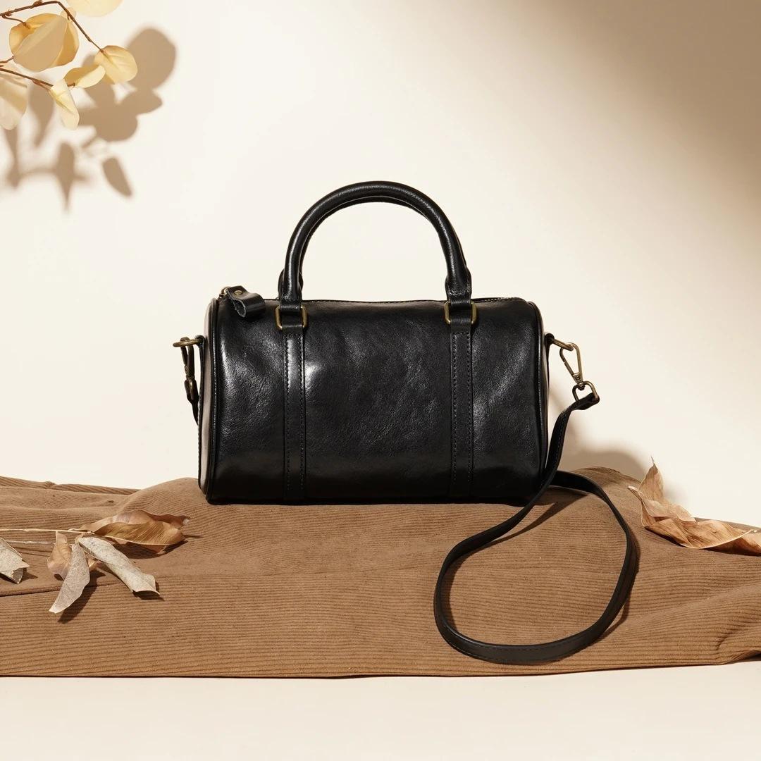 Summer new genuine leather women s bag, pillow bag, vintage handbag, women s vegetable-tanned leather crossbody bag, versatile shoulder bag