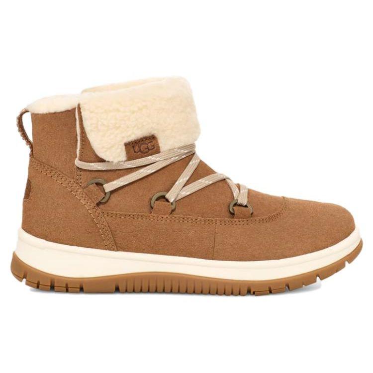 UGG Sheepskin Round Toe Lace-Up Short Boots Women Boots Brown 1143836-CHE