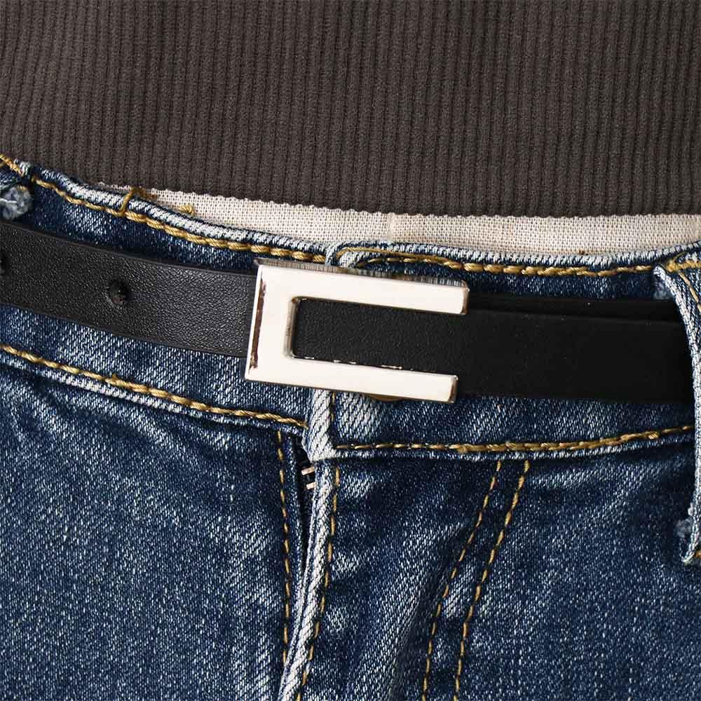 Einfaches Vintage Koreanisches Damen Hosenkleid Dekoration Ledergürtel Dünner Bund Metallschnalle