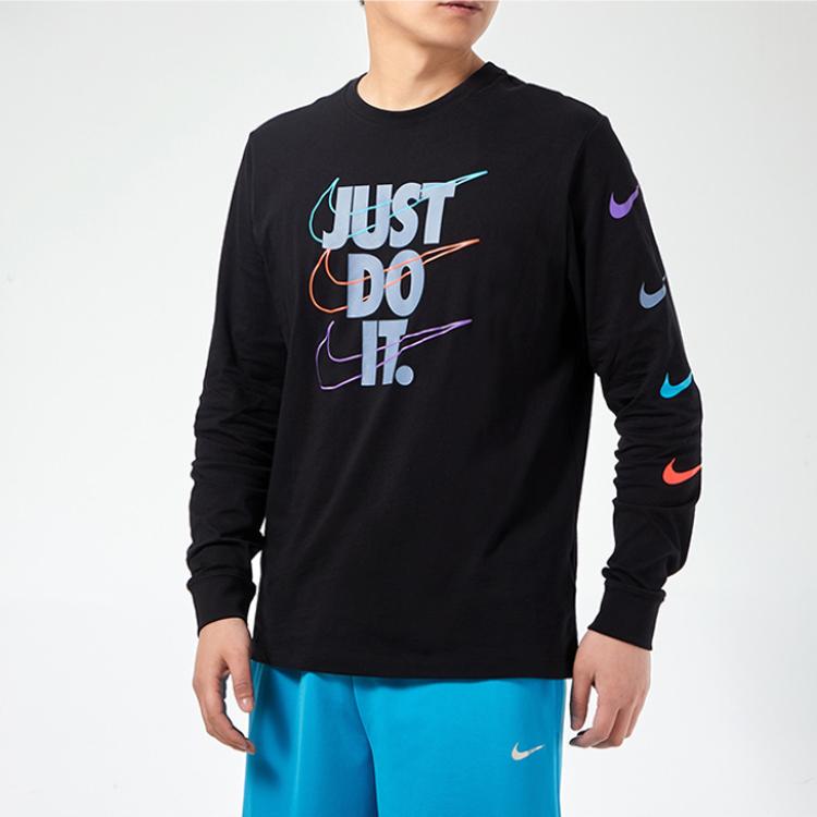 Nike Sport Print Long Sleeve Round Neck T-Shirt Men Tops Black DB6189-010