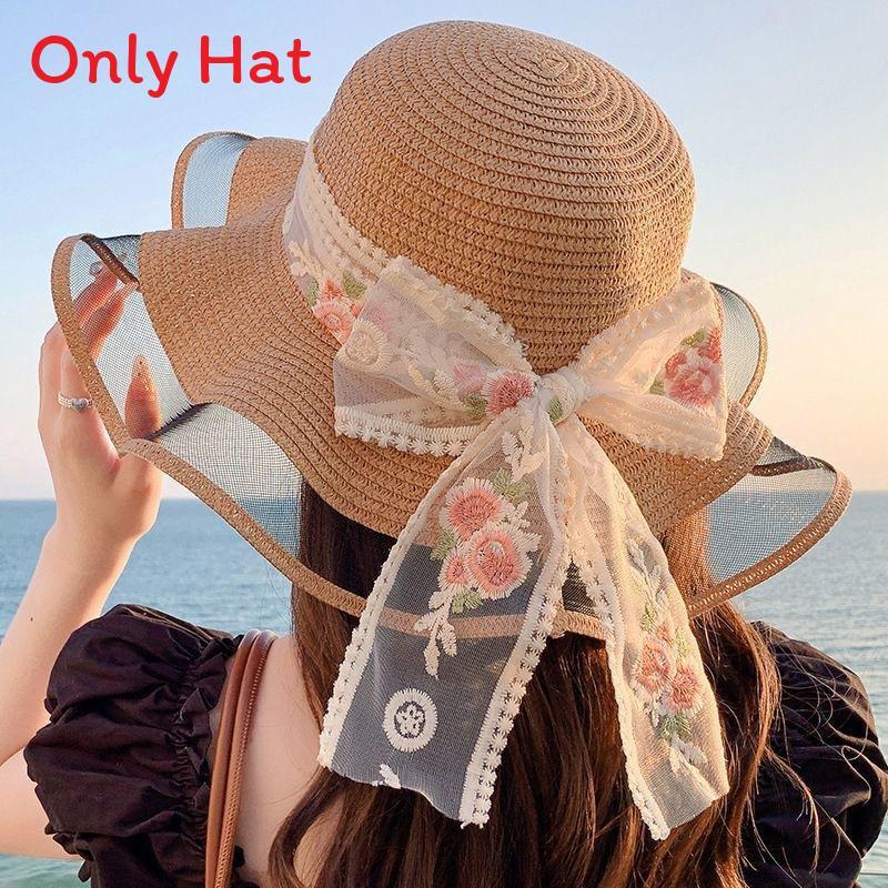 Flower Themed Sun Hat For Women With Large Brim Summer Beach Vacation Fashion Accessory