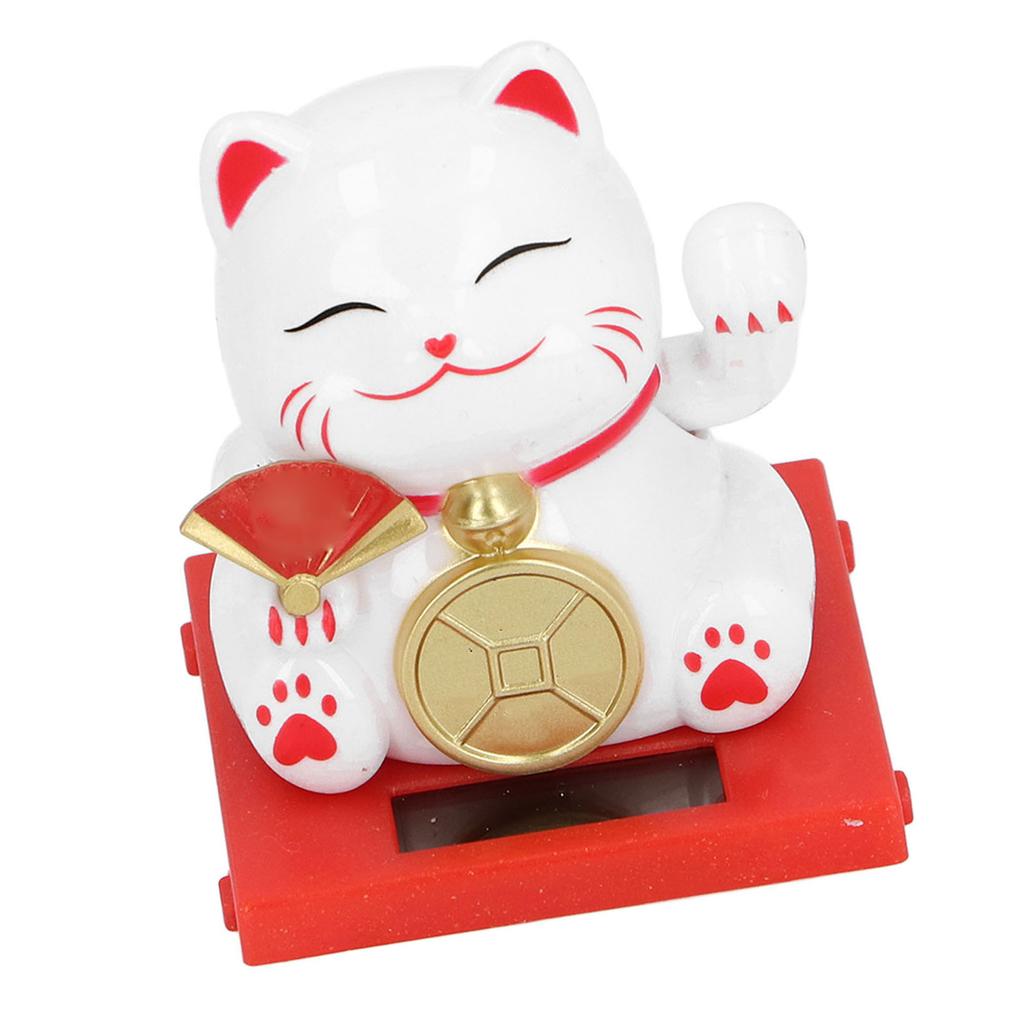 2inch Solar Fortune Cat with Clear Box Solar Powered Lucky Cat Waving Arm Set for Home Office and Dash Board Decor White