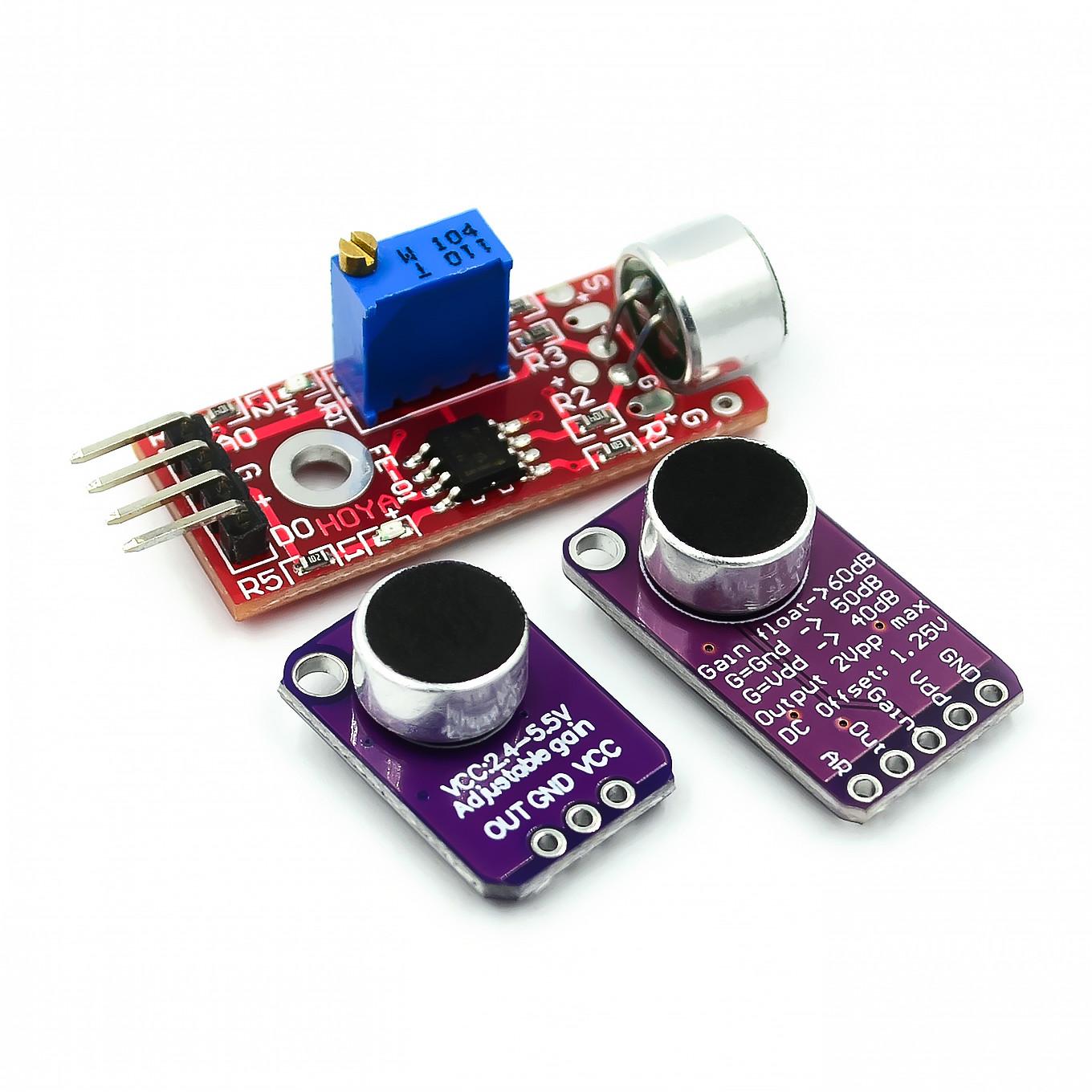 

Electret Microphone Amplifier Stable MAX9814 MAX4466 module Auto Gain Programmable Attack and Release Ratio Low THD