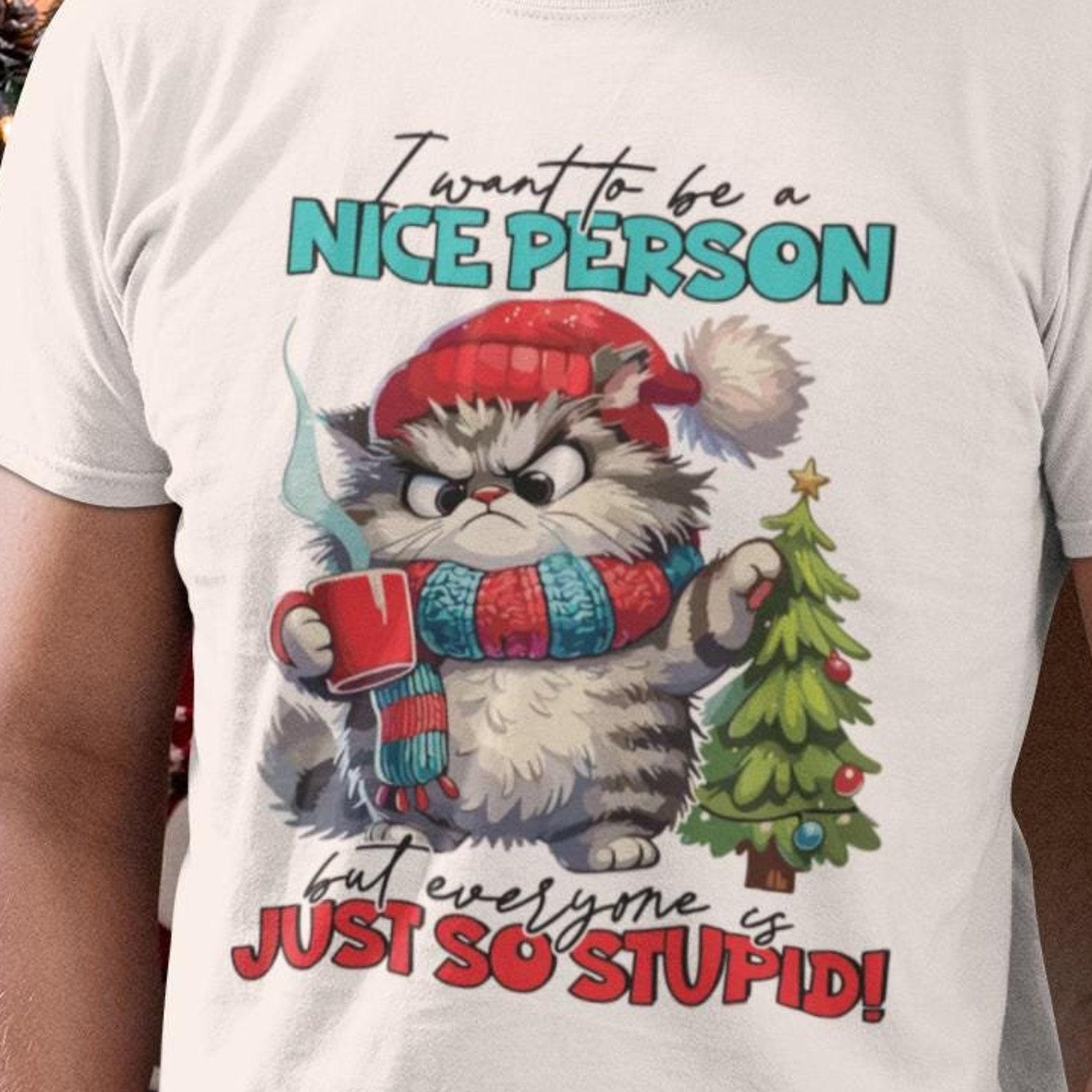 Grumpy Cat Christmas T-Shirt – Funny Holiday Cat Lover Tee S