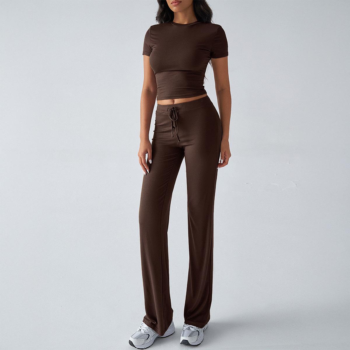 

Di Yun Women s 2025 Autumn/Winter Euro-American Urban Casual Solid Color Round Neck Fashion Set Medium коричневий