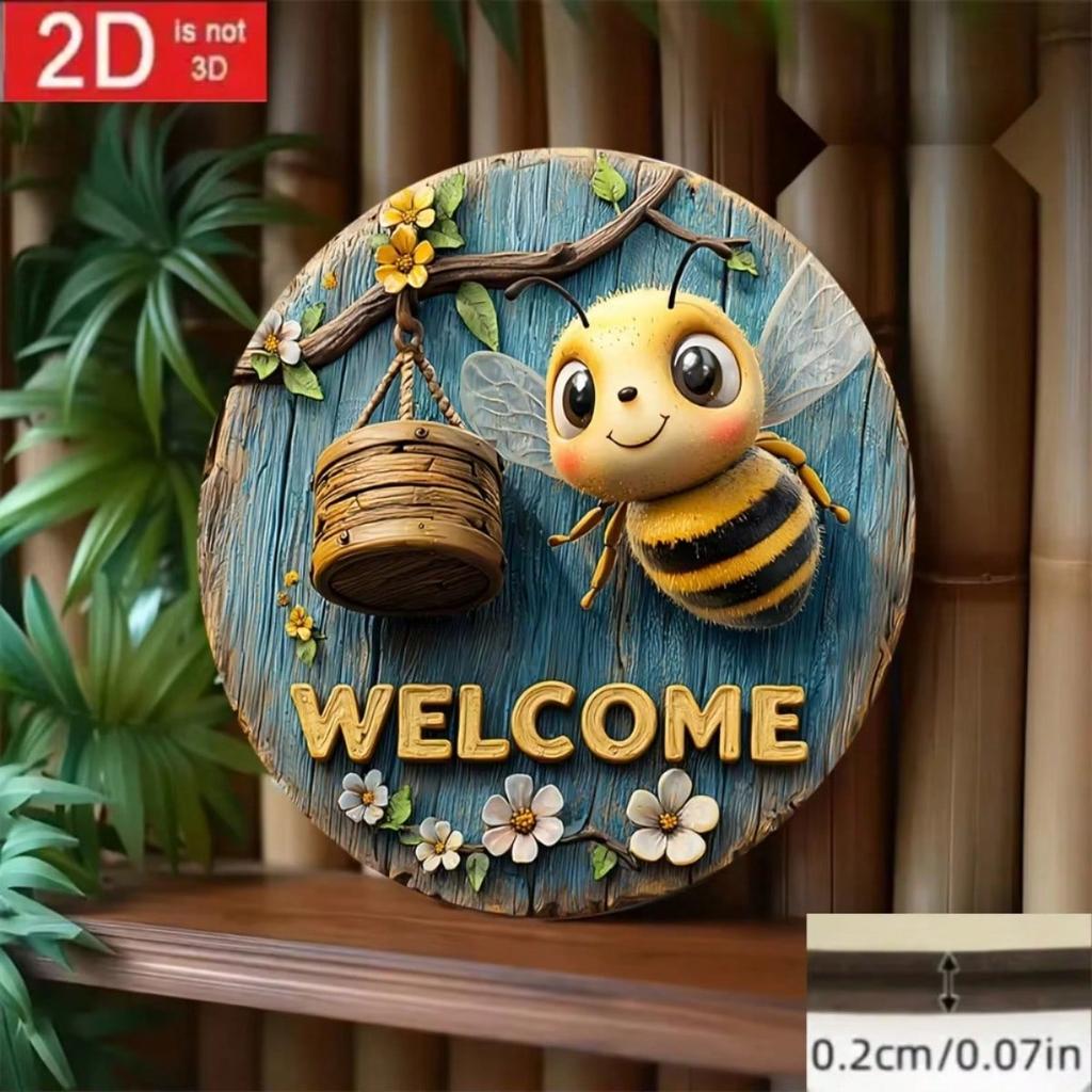 2D Flat Bee Welcome Metal Sign – Beekeeper Gift Home Decor
