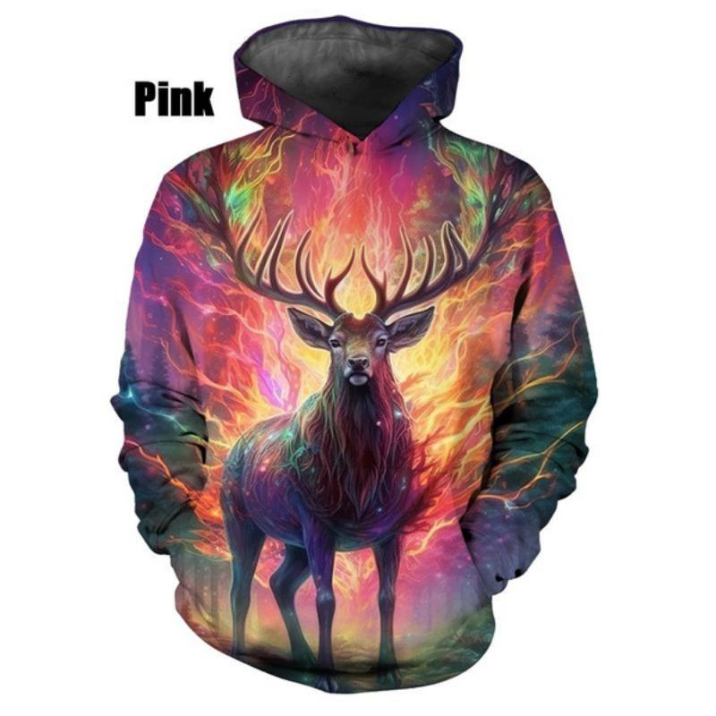 Novelty Colorful Deer 3D Printed Hoodie Funny Fashion Casual Personality Hip Hop Long Sleeve Cool Pullover