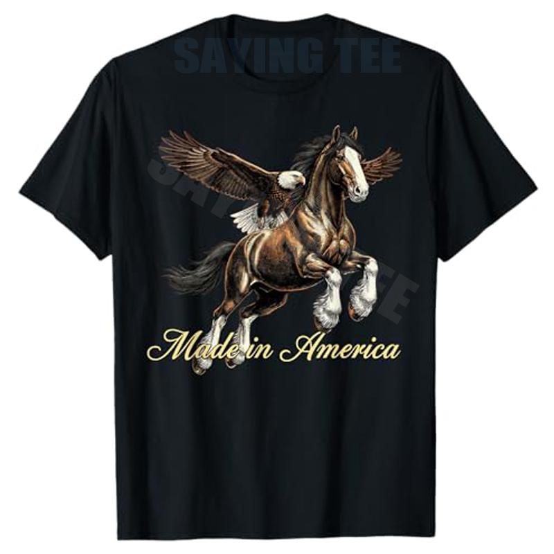 Made in America Western Horse Eagle Design T-Shirt Y2k Patriotic Western Proud American Graphic Apparel Summer Fashion Tees Tops S разноцветный