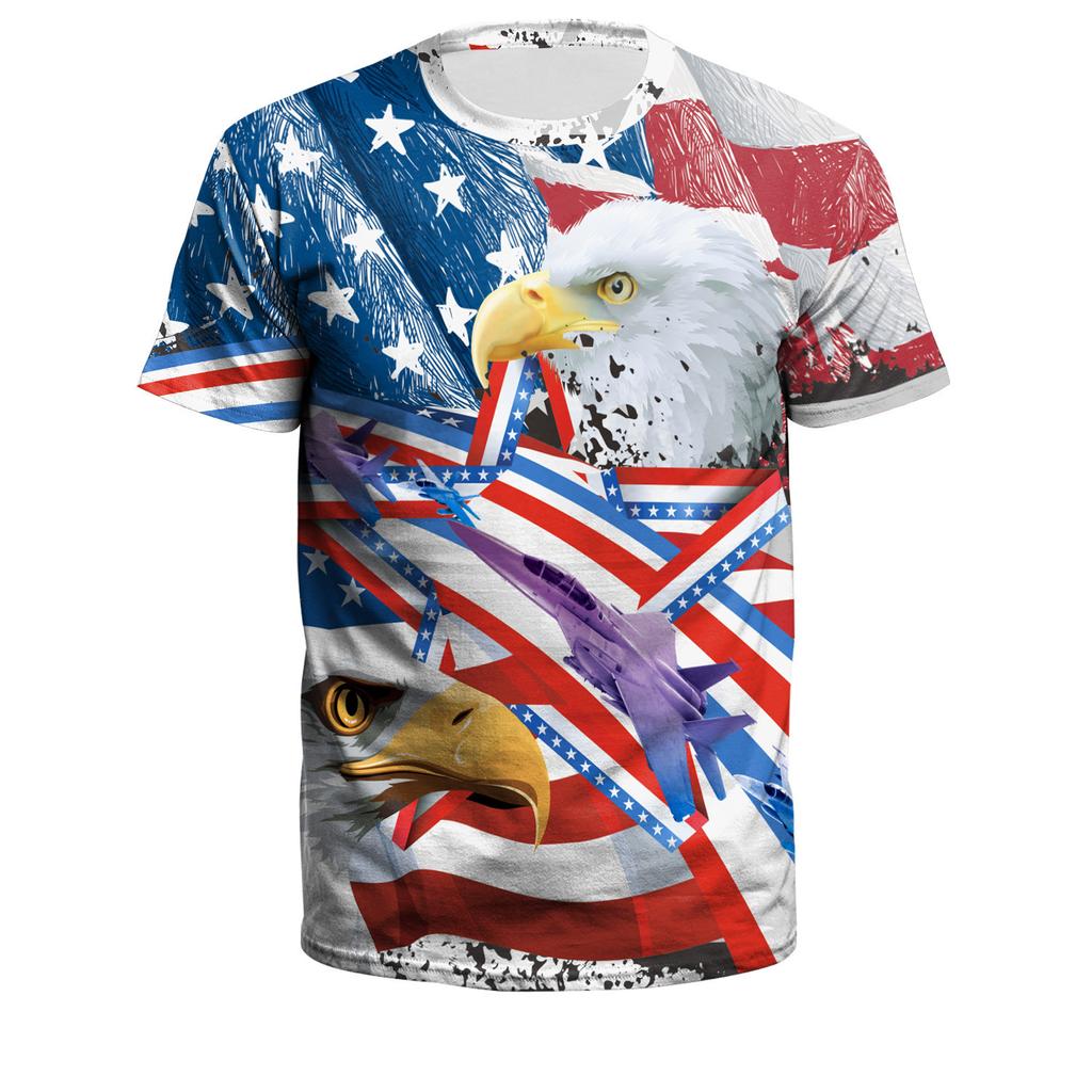 US Independence Day Skull 3D Digital Printed Short Sleeve Round Neck Loose T-shirt for Men