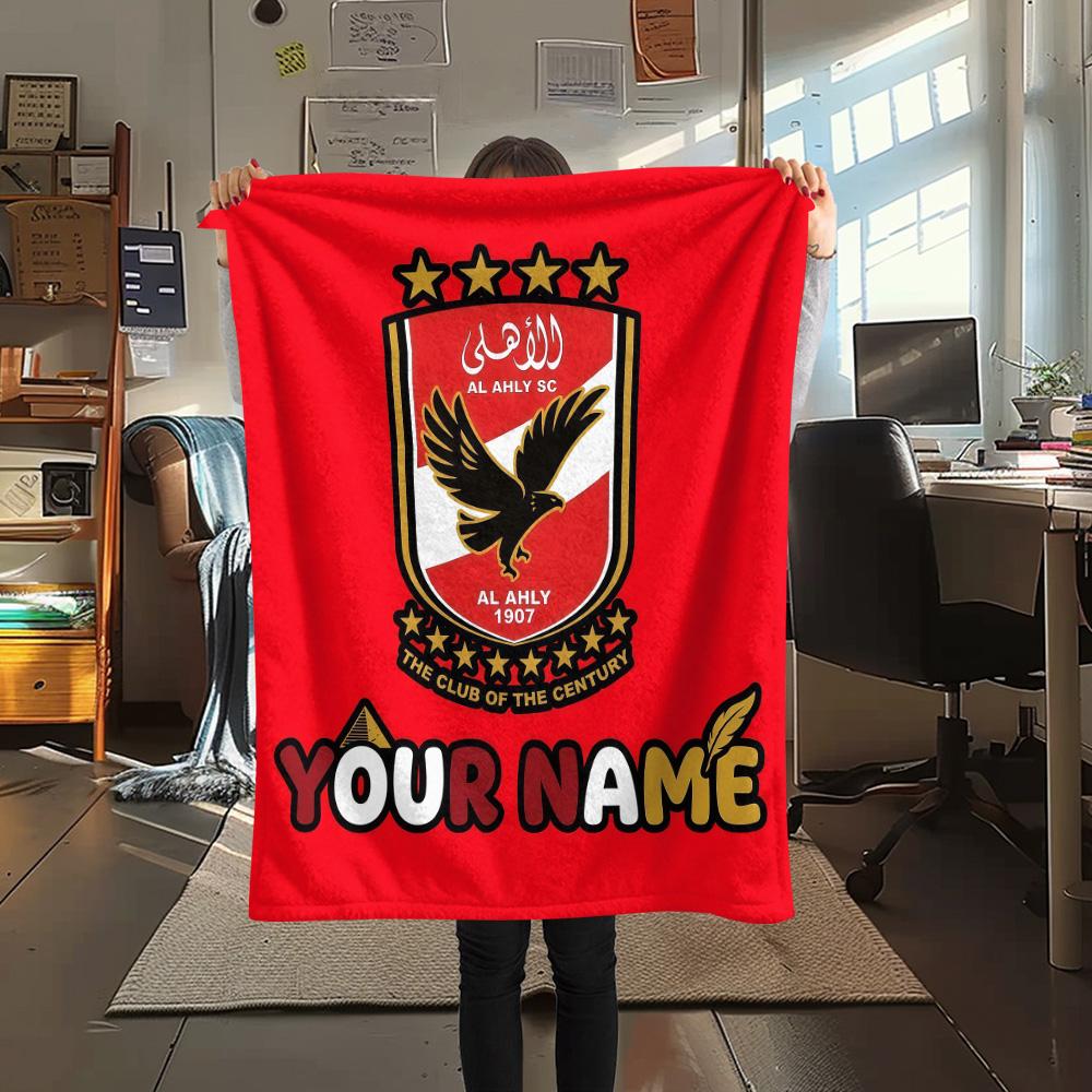 Custom Name Al Ahly SC Flannel Blanket, High Quality Comfortable for All Seasons, Home Decor, Warmth and Comfort