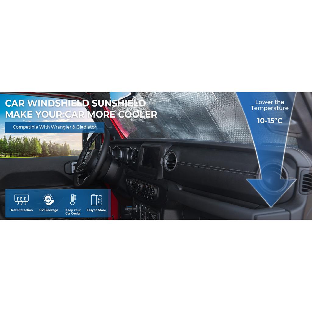 Windschutzscheiben-Sonnenschutz für Jeep Wrangler JL Gladiator JT JLU 2018-2024 Faltbarer Sonnenschutz Windschutzscheiben-Schutz Blöcke UV-Strahlen Windschutzscheiben-Sonnenschutz 1