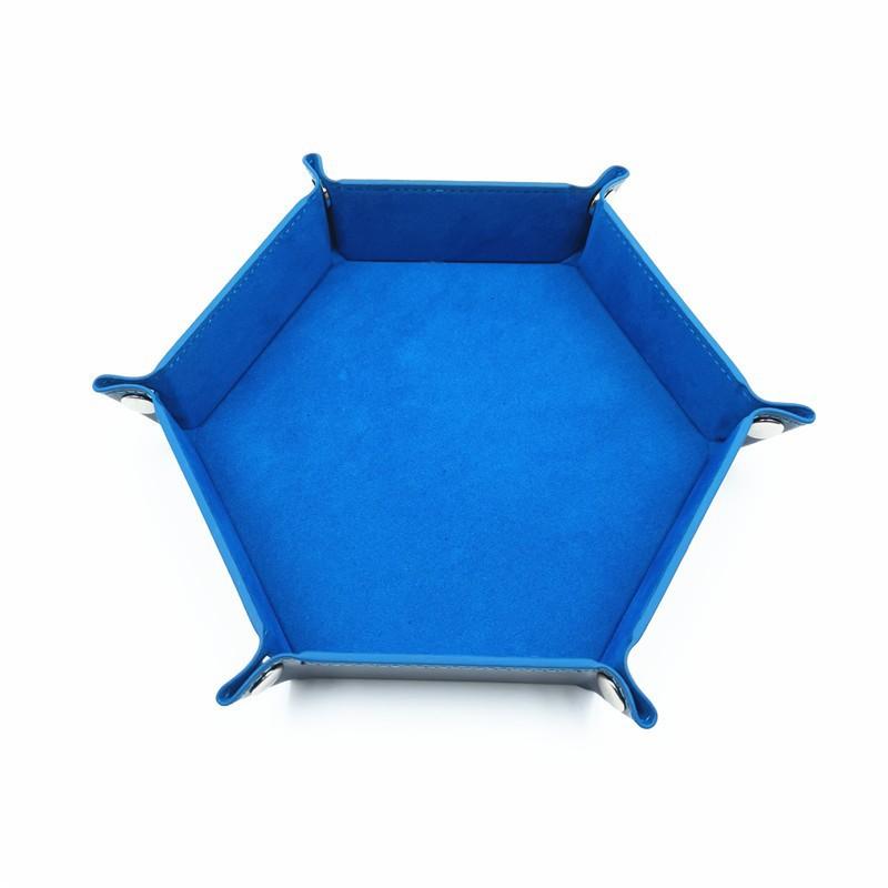 Hexagonal flannel dice tray foldable storage box PU game tray desktop storage box jewelry tray синий