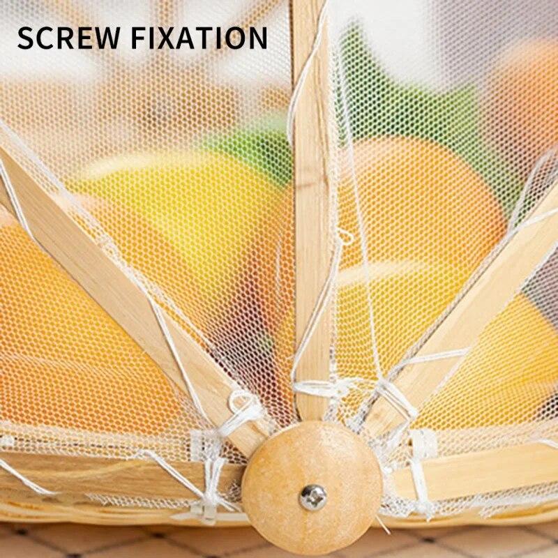 Hand-Woven Food Serving Tent Basket Fruit Vegetable Bread Cover Storage Container Dust-Proof Picnic Mesh Net Cover