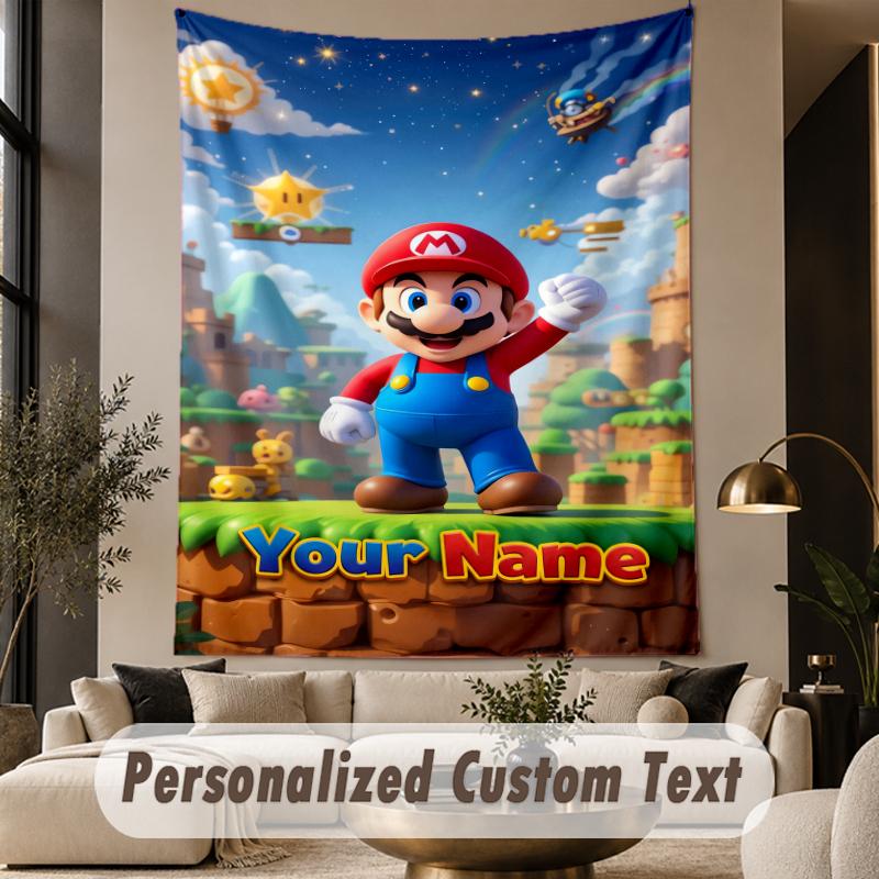 Custom Text Printed Tapestry Super Mario Pattern Large Wall Hanging Indoor Room Decor