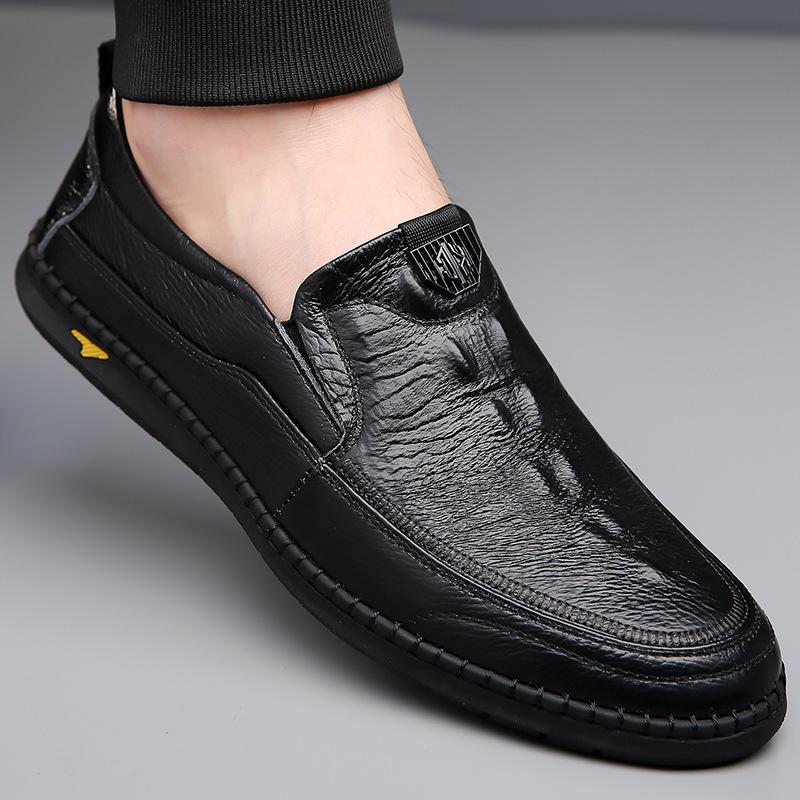 Herren Business Formal Lederschuhe aus der ersten Schicht Rindsleder Herrenmode Atmungsaktive Schuhe Britische Ein-Pedal Online Freizeitschuhe Weiß