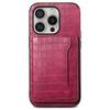 For iPhone 16 Pro Case Card Holder Kickstand Crocodile Texture Leather Back Phone Cover