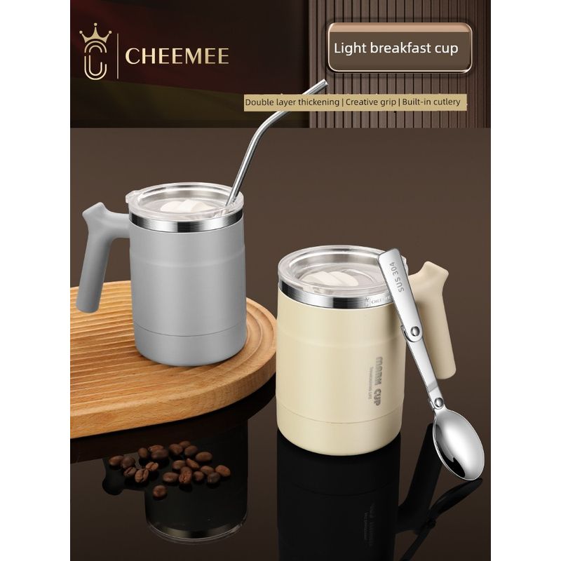 304 Stainless Steel Coffee Cup Portable Office Straw Cup Large Capacity Thermos Cup 2024 New Model