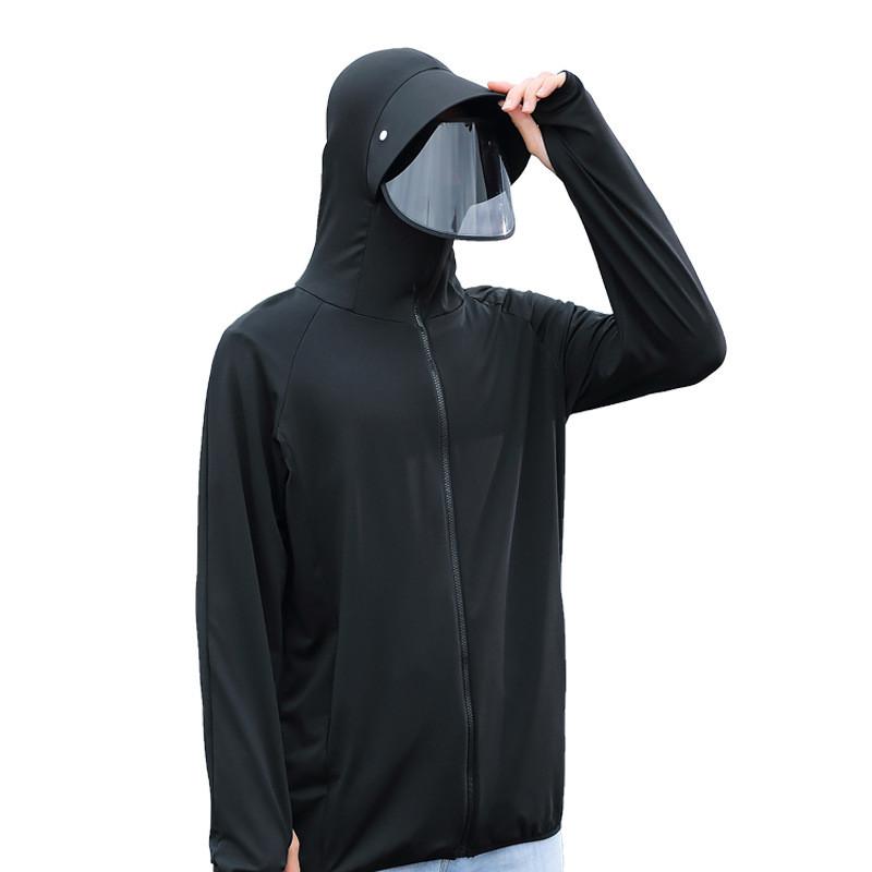 Summer Mens Uv Protection Ice Silk Sun Shirt With Hood For Outdoor Activities