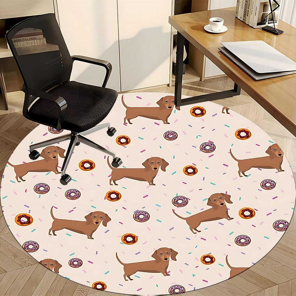 1PC Dachshund Donuts Office Round Area Rug, Indoor Mat Suitable For Office, Under Office Chairs Bedroom Living Room Home Decor, Room Deco 209
