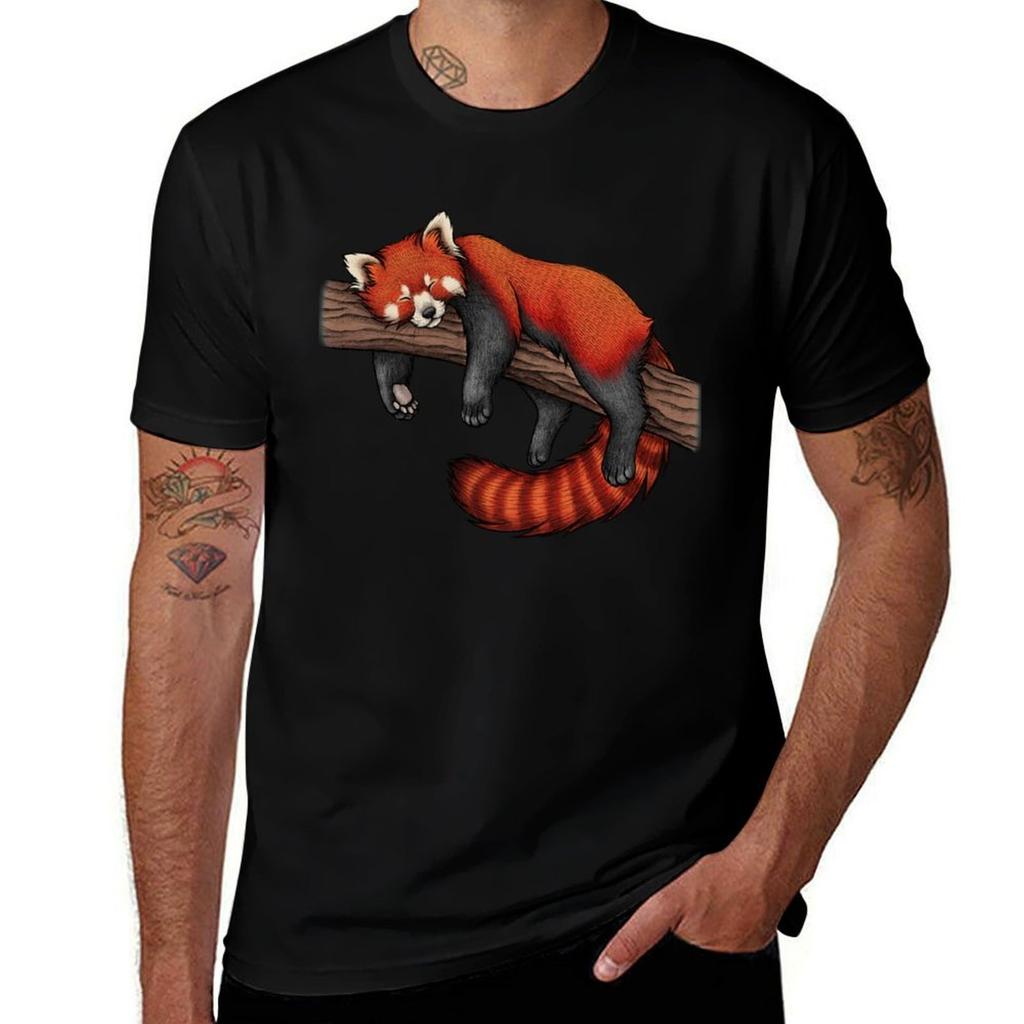 Red Panda TShirt Simple Solid Color Crew Neck Tee