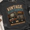 Vintage Electronics Keeping Past Powered Up T-Shirt | Retro Tech Lover Gift, Old School Audio TV Aesthetic Mixtape Graphic Tee