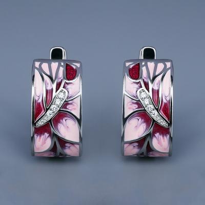 New Vintage and Elegant Pink Floral Earrings Handmade Enamel Wedding Party Jewelry