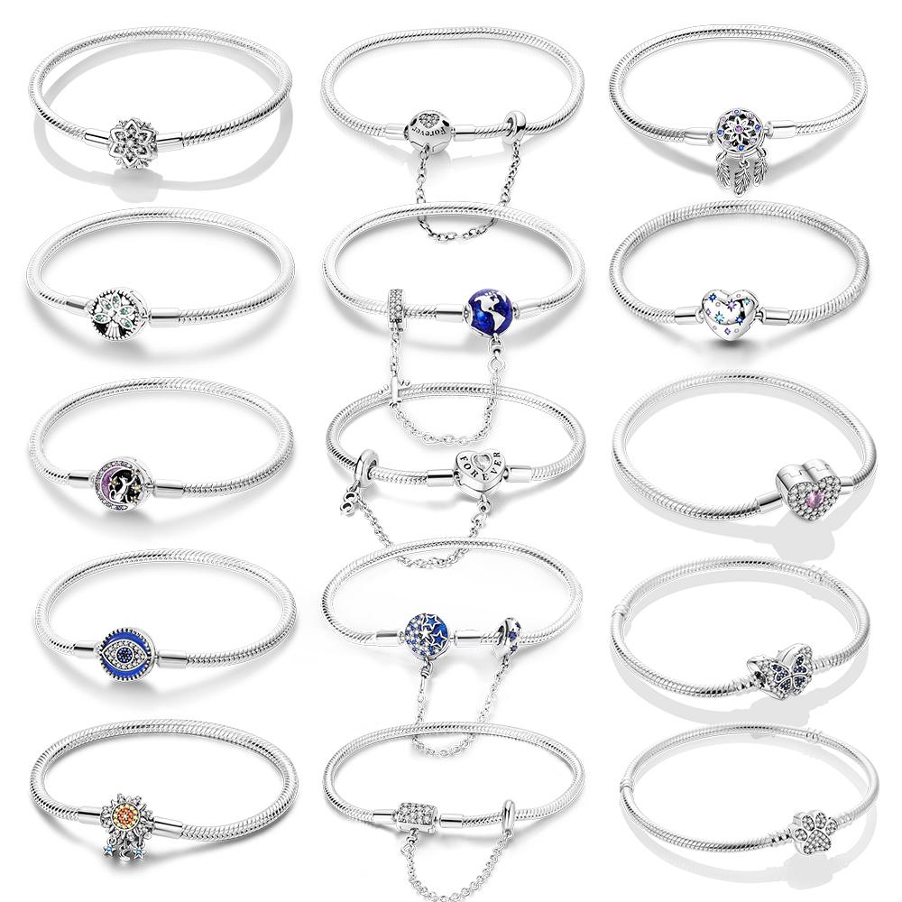 Silver Plated Snake Chain Bracelet Stainless Steel Bangle DIY Jewelry For Women Fashion Pulseras Charm Bracelet