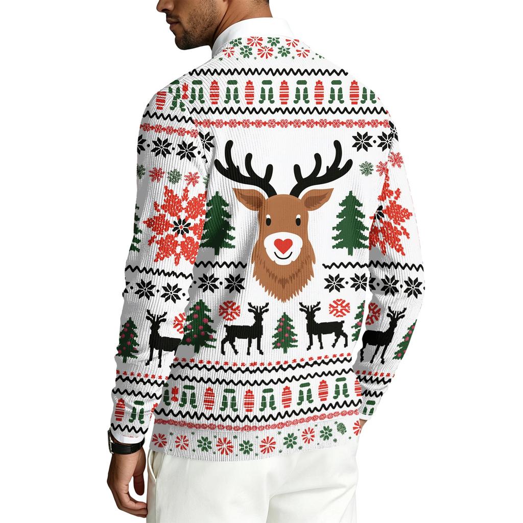 Men's Long Sleeve Crewneck Ribbed Knit Pullover Sweater with Christmas Holiday Print Casual Winter Top