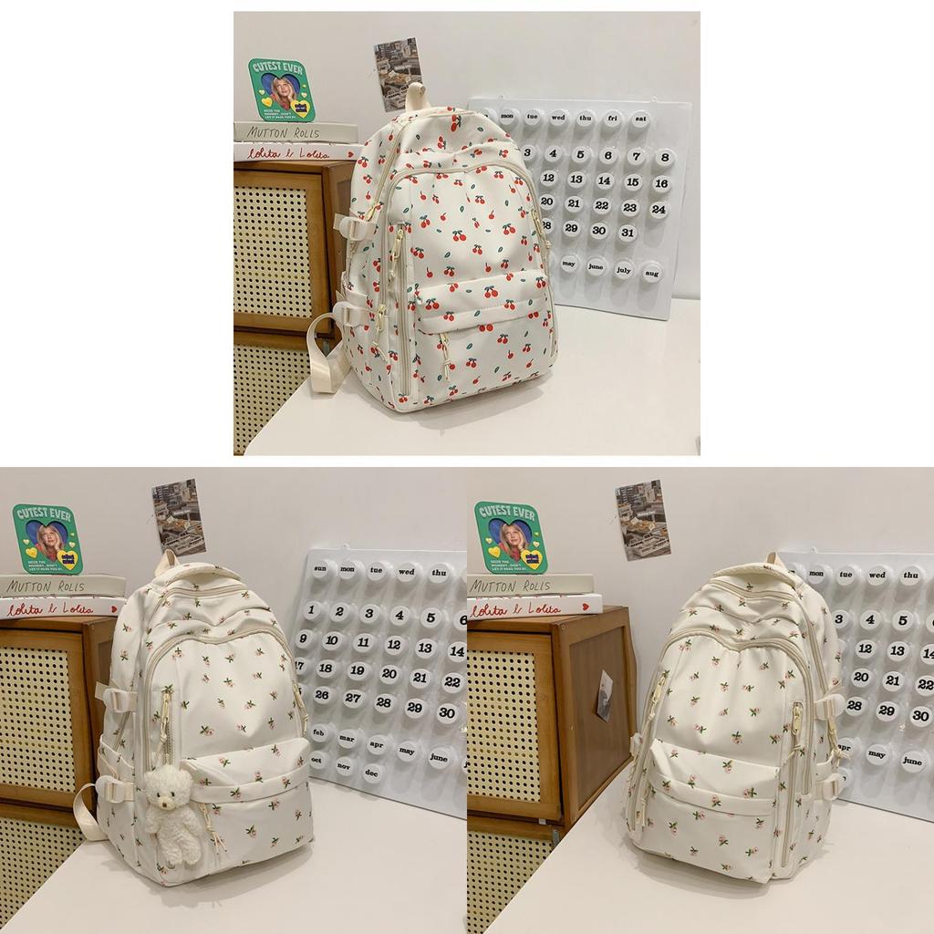 Stilfull Blomstret Ryggsekk For Jenter Nylon Skoleveske Med 14-tommers Laptop-oppbevaring
