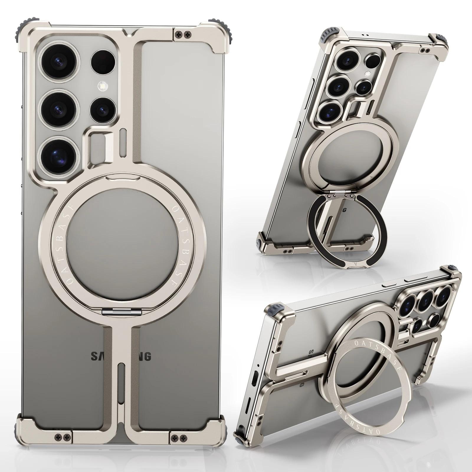

Oatsbasf Frameless Phone Case for Samsung Galaxy S25 Ultra with Ring Stand 360° Rotatable Magnetic Phone Cover Shockproof Bumper Galaxy S25 Ultra