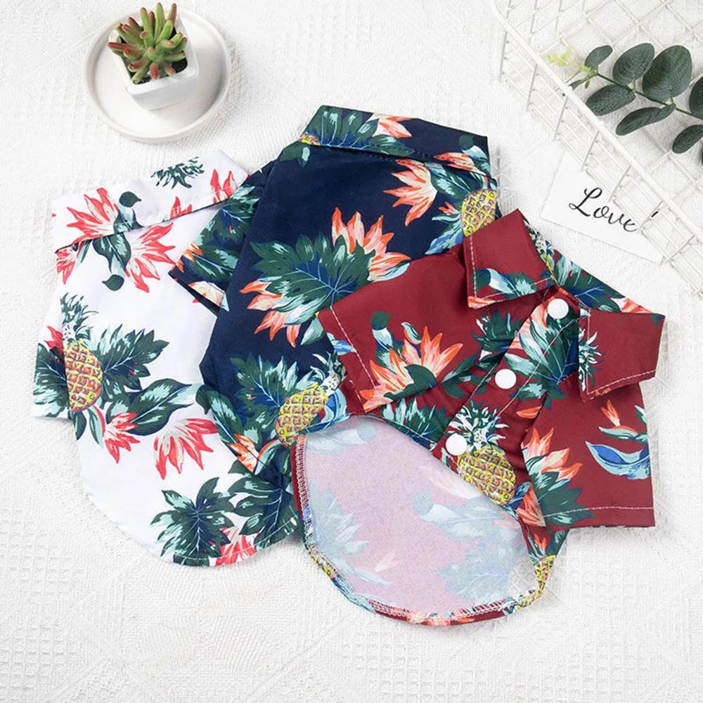 Hawaiian Style Dog Clothes Fashion Casual Puppy Dog Floral Polo Shirt Summer Pet Beach T-Shirt for Bulldog Doggie Cats Clothing