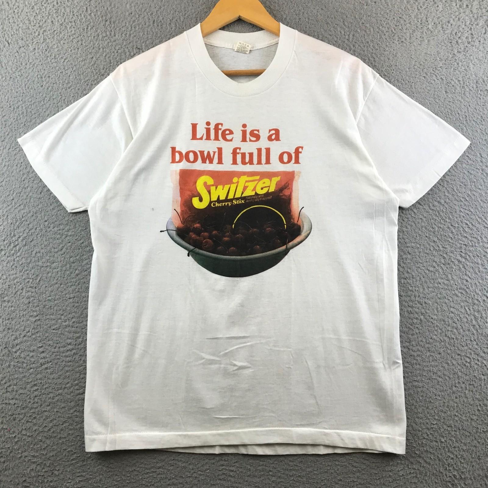 Vintage 80s Switzer Cherry Stix T-Shirt XL White Candy Food Graphic Tee XXXXL