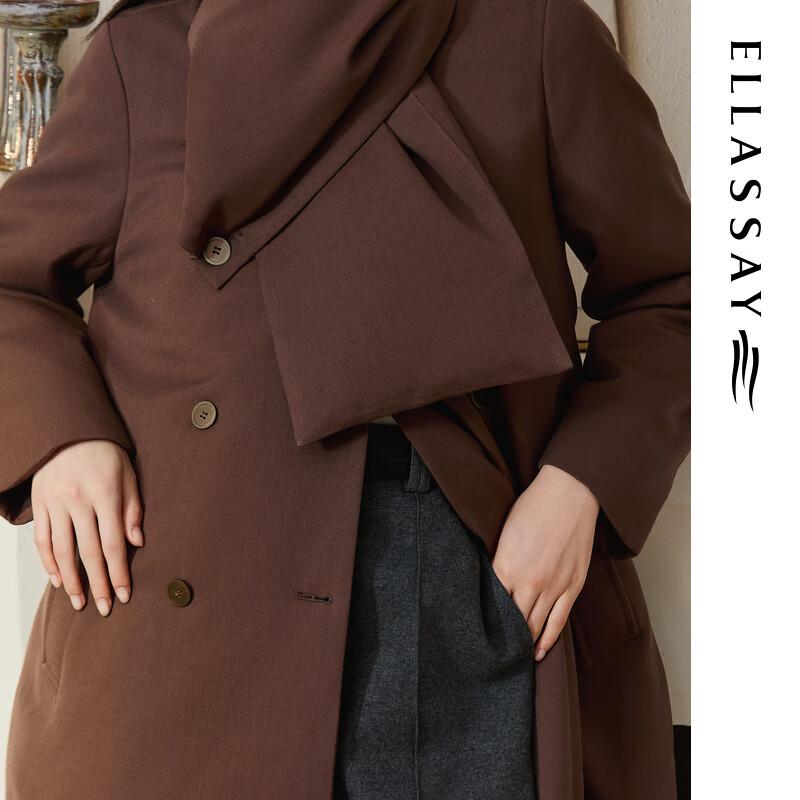 ELLASSAY Women's Lyocell Scarf Lapel Long Down Jacket