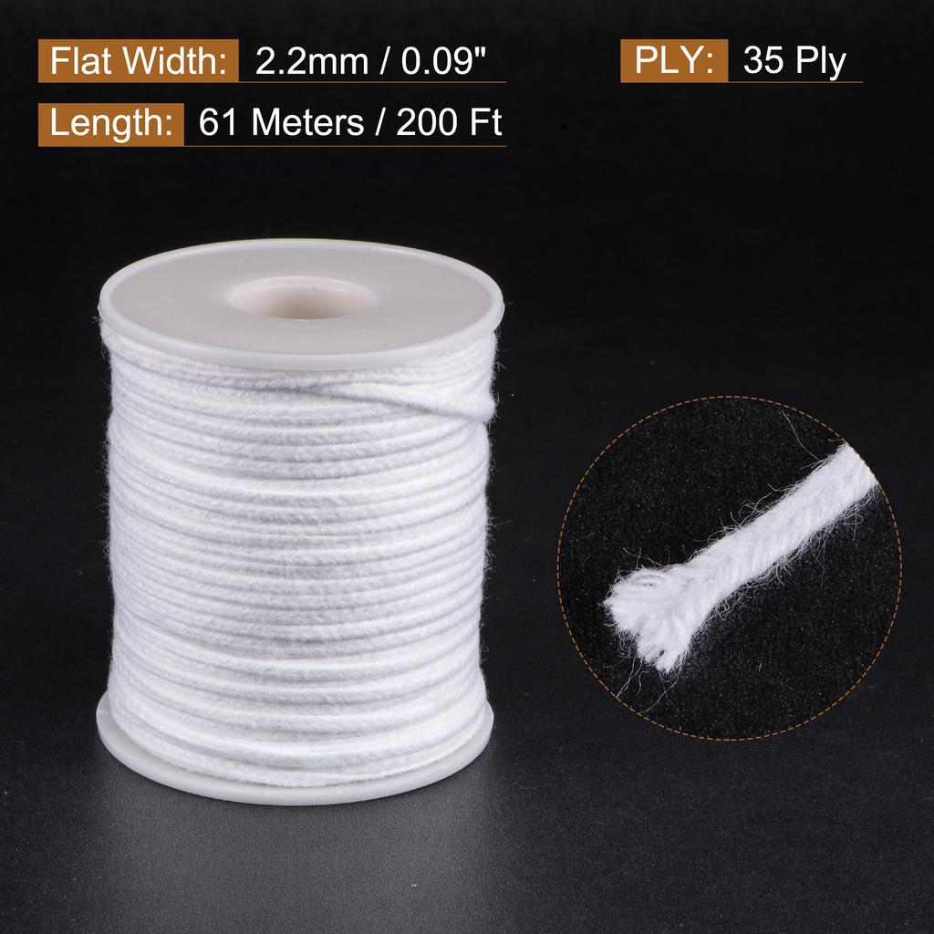 1/2 Roll Braided Candle Wick Cotton 21/24/32/35/40/45/50 PLY 200 Ft Long 1.7/2/2.2/2.7/3mm Flat Wide for DIY