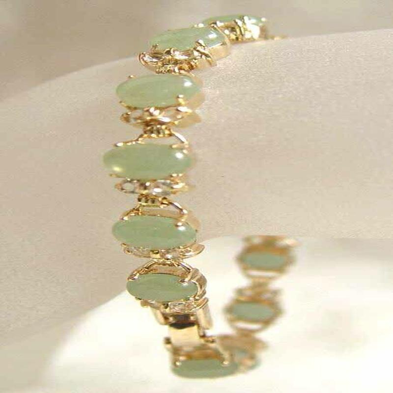 

7.5inch Натуральный нефрит Lucky Браслет Браслет Женщины 18K Позолоченные ювелирные изделия