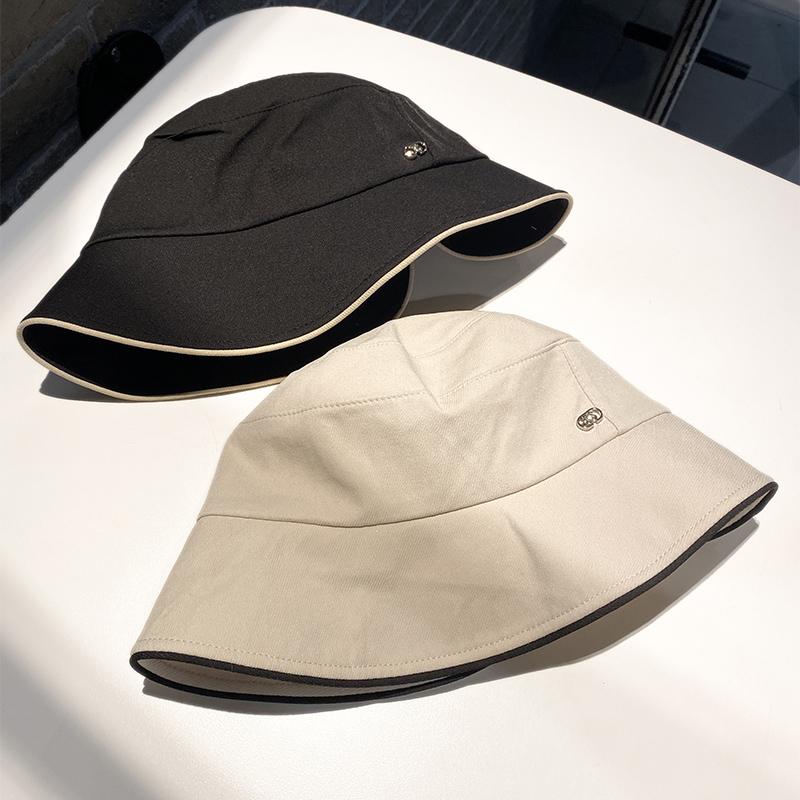 Contrasting color bow bucket hat women's spring and autumn new fashion washbasin hat wide brim versatile face hat